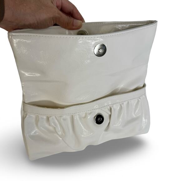 White Faux Patent Foldover Clutch Purse by Style & Co – Ruched Front Snap Close - Picture 8 of 16